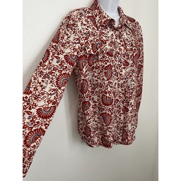 Tory Burch 100% Silk Multicolor Print Button Front Long Sleeve Blouse Size 10 - Picture 2 of 9